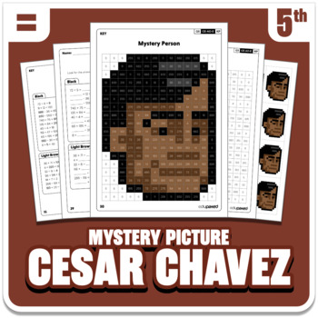 Preview of Cesar Chavez Math Mystery Picture Activity | Grade 5 Operations
