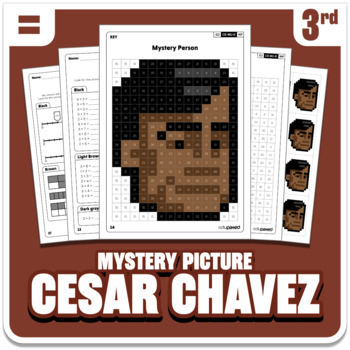 Preview of Cesar Chavez Math Mystery Picture | Grade 3 Operations | Hispanic Heritage Month