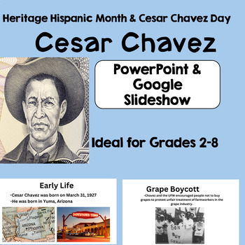 Preview of Cesar Chavez PowerPoint Hispanic Heritage Month Lesson PPT Google Slides