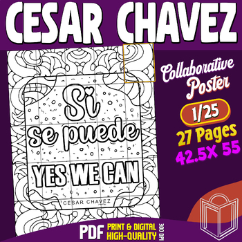 Preview of Cesar Chavez Quote Collaborative Mandala Poster Coloring Craft, Bulletin Board