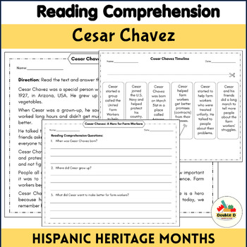 Cesar Chavez Biography Reading Comprehension|K-2nd|Hispanic Heritage Month