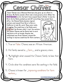 Cesar Chavez Reading Passage by The Techie Teacher | TpT