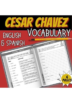 Preview of Cesar Chavez Vocabulary worksheets (define/match) in English and Spanish
