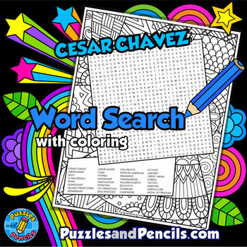 Preview of Cesar Chavez Word Search Puzzle Activity & Coloring | Hispanic Heritage Month