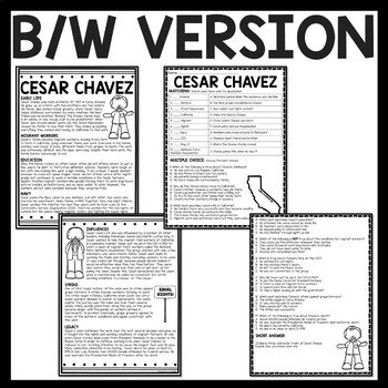 Activist Cesar Chavez Biography Reading Comprehension Worksheet | TpT