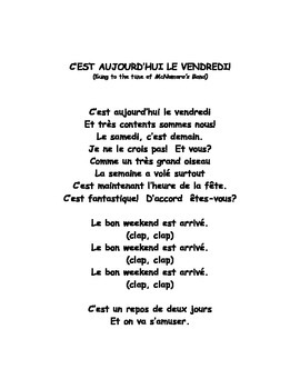 Preview of C'est aujourd'hui le vendredi French song