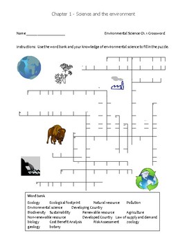 Preview of FREE Ch. 1 Environmental Science Crossword Puzzle - Science and the Environment