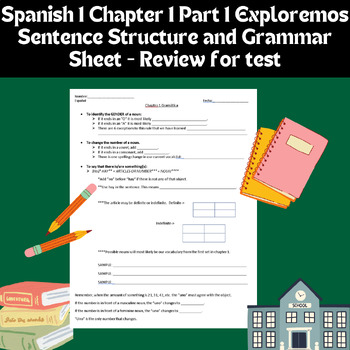 Preview of Ch 1 Part 1 Exploremos 1 Gender & Sentence Structure Review for quiz or test