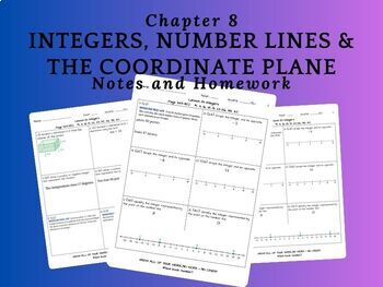 Preview of Ch 8: Integers, Number Lines, & the Coordinate Plane, Notes & HW (Google)