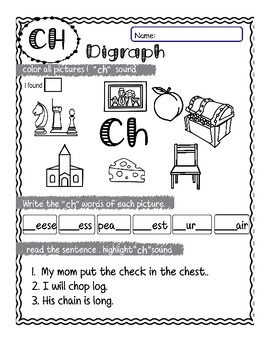 ch digraph worksheet for kindergarten grade1 and grade 2 by banyan tree