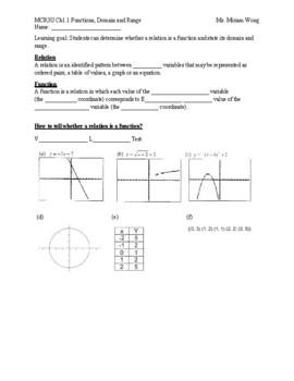 Preview of Grade 11 Functions MCR3U Math Ch1 Introduction Lesson Notes Worksheets (Full)