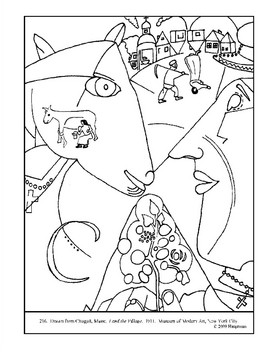 Chagall, Marc. I and the Village. Coloring page and lesson plan ideas