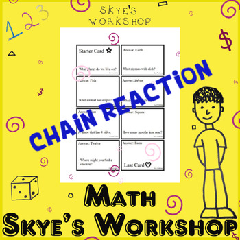 Preview of Chain Reaction #3 Question Warm Up Activity Lower Elementary Center Fun