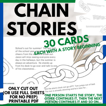 Preview of Chain Stories - Thirty Cards w Story Beginnings - Creative Storytelling Prompts