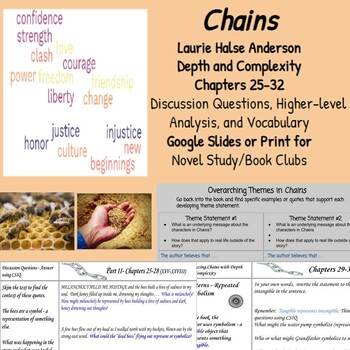 Preview of Chains-Laurie Halse Anderson Novel Study Questions- Depth/Complexity Ch. 25-32