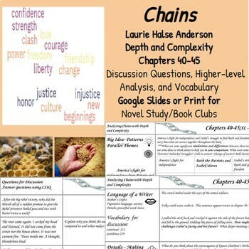 Preview of Chains-Laurie Halse Anderson Novel Study Questions- Depth/Complexity Ch. 40-45