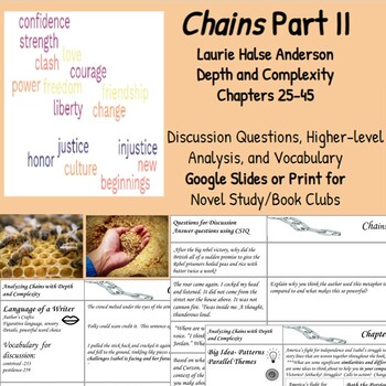 Preview of Chains by Laurie Halse Anderson - Part II (25-45) Google Slides Novel Groups