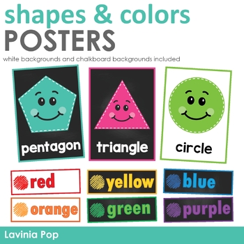 Preview of Shapes and Colors Posters Chalkboard and White Backgrounds