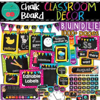 Preview of Chalkboard Bright Classroom Decor Black and Bright Classroom Theme