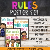Classroom Rules with Chalkboard Themed Poster Set for PreK