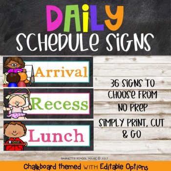 Preview of Daily Schedule Cards in a Chalkboard Theme and Editable for any grade