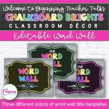 Chalkboard Brights Classroom Decor: Editable Word Wall Templates