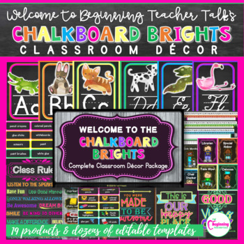Preview of Chalkboard Brights Classroom Decor | Neon Classroom Decor | Editable | K-5