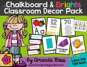 Preview of Chalkboard & Brights Classroom Decor Pack {Less Ink Version}