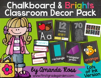 Preview of Chalkboard & Brights Classroom Decor Pack {Lots of Ink Version}