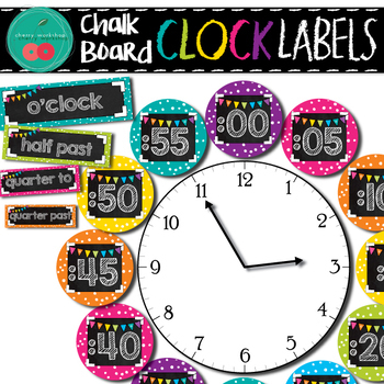 Preview of Chalkboard Brights Clock Labels