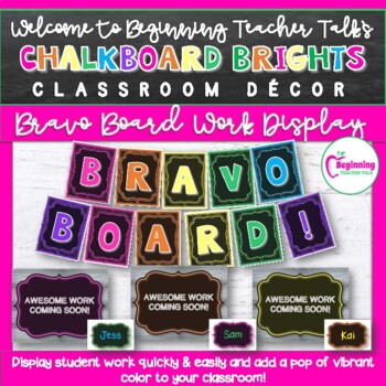 Preview of Chalkboard Brights Decor: Bravo Board Editable Student Work Display