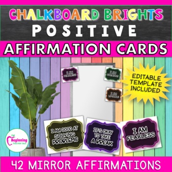 Preview of Chalkboard Brights Decor: Growth Mindset Positive Affirmation Mirror Cards