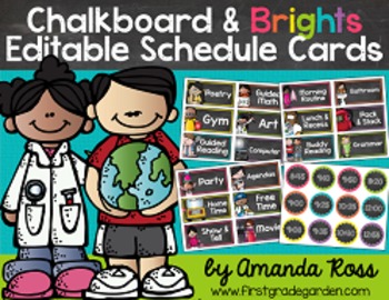 Preview of Chalkboard & Brights Editable Schedule Cards {with Matching Time Cards}