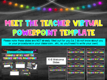 Preview of Chalkboard Brights Virtual Meet the Teacher Template PowerPoint