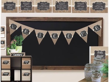 Preview of Chalkboard, Burlap and Buttons Classroom Decor Set