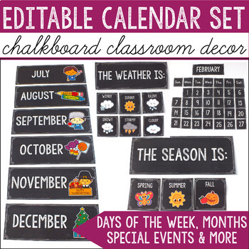Chalkboard Calendar Set Chalkboard Classroom Decor