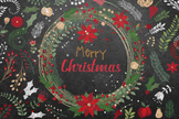 Chalkboard Christmas Botanicals Clipart, Blackboard Floral Wreath Clip art