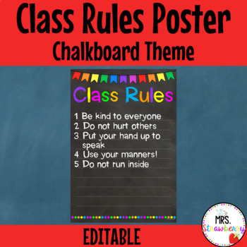Chalkboard Class Rules Poster **Editable by Mrs Strawberry | TpT