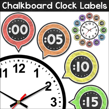 Preview of Chalkboard Theme Classroom Clock Labels & Telling Time Worksheets