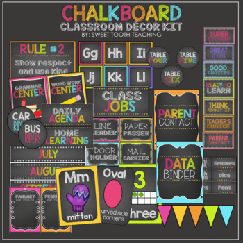 Preview of Chalkboard & Colorful Theme Classroom Decor Bundle