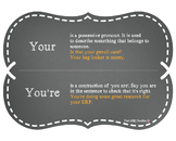 Chalkboard Grammar and Spelling Poster - Your/You're