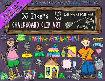 Preview of Chalkboard Kids Clean-Up Clip Art - Chores and Spring Cleaning Collection