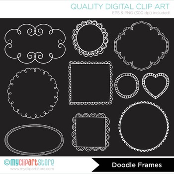 Chalkboard Labels, Doodle Frames, Black and White by MyClipArtStore
