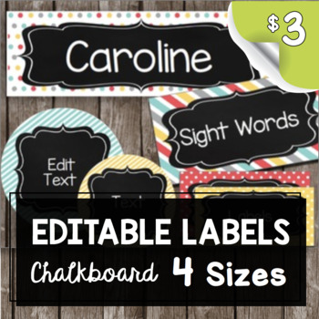 Preview of Chalkboard Labels - EDITABLE - Name Tags - Round Tags - Flash Cards BUNDLE