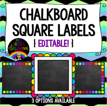 Preview of Chalkboard Square Labels {Editable!} 3 OPTIONS