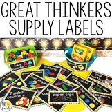 Chalkboard Supply Labels: Editable Great Thinkers Classroom Decor