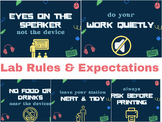 Chalkboard Tech Theme Lab Rules & Expectations Posters
