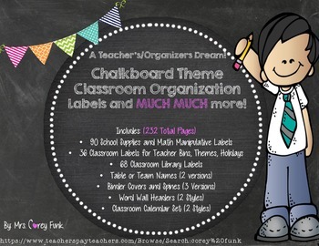 Preview of Chalkboard Theme Classroom Organization Labels, Binder Covers, Word Wall, & MORE