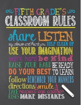 Chalkboard Theme Classroom Rules Poster - Fifth (5th) Grade by Art is