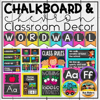 Preview of Chalkboard & Chevron Classroom Theme Decor Bundle ~ Jobs, Rules and more!